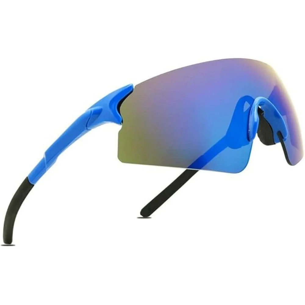 Blue Sport Shield Sunglasses Mirrored Lens‎ Rimless Cycling Running Shades Gafas